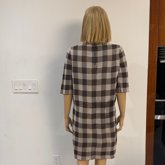 Celine Plaid Shift Dress in Brown and Cream - Women's Dress sz M - Picture 3 of 12